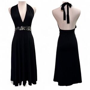 Bella Swan Black Halter Y2K Dress Beaded Flowy Size Small Fairycore